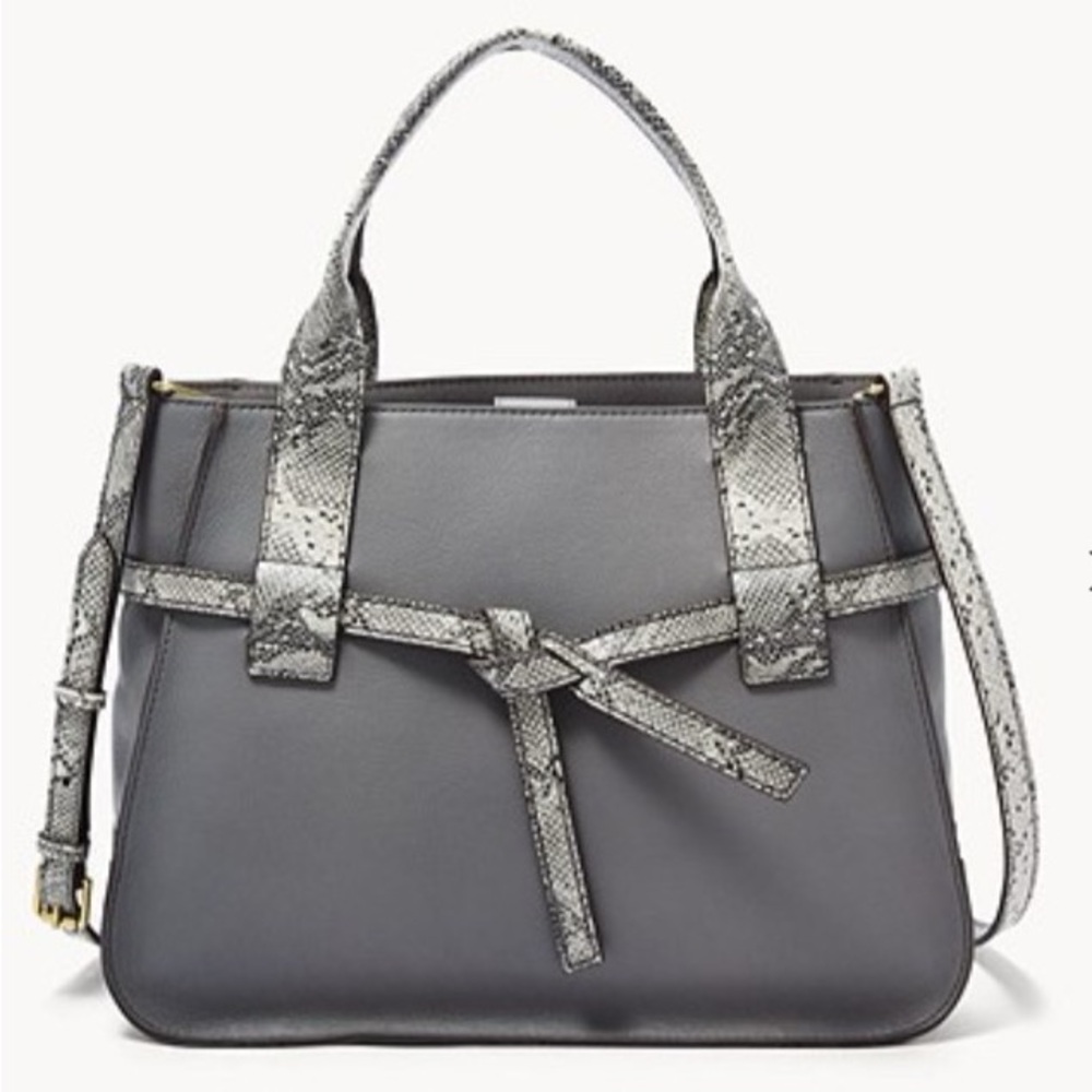 FOSSIL Willow Crossbody Satchel Bag Gray Python Leather,Magnetic Flap Closure
